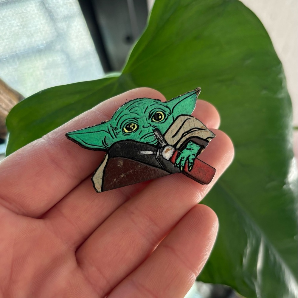 Handmade Wooden Yoda Pin